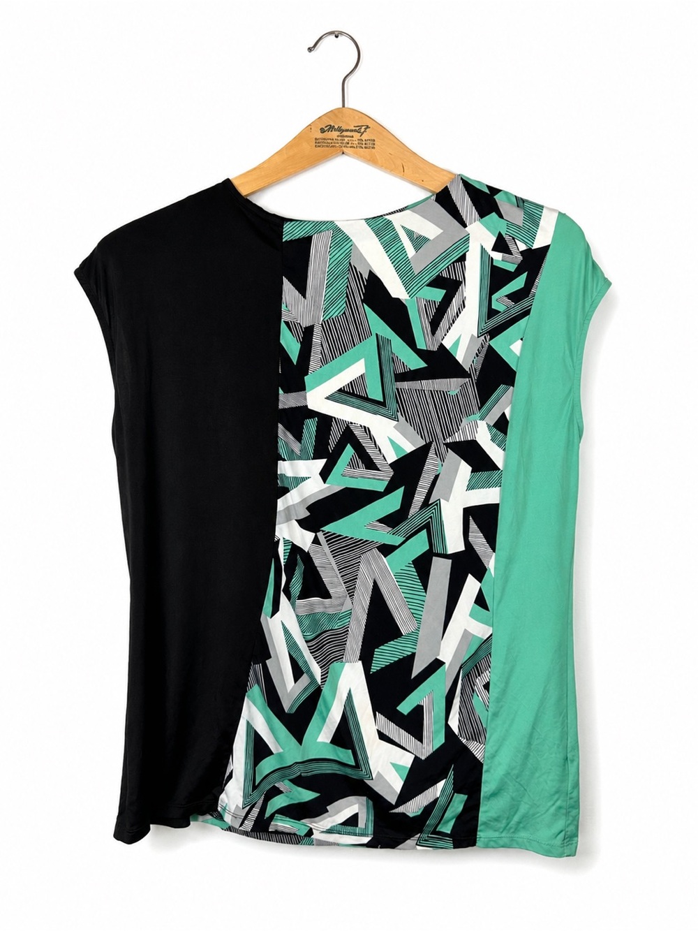 Worthington Women's Cap Sleeve Top Size L Black &‎ Teal Career Office Business